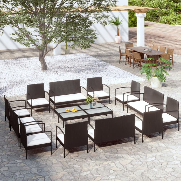 Set Divani da Giardino 16 pz con Cuscini in Polyrattan Nero cod mxl 45881