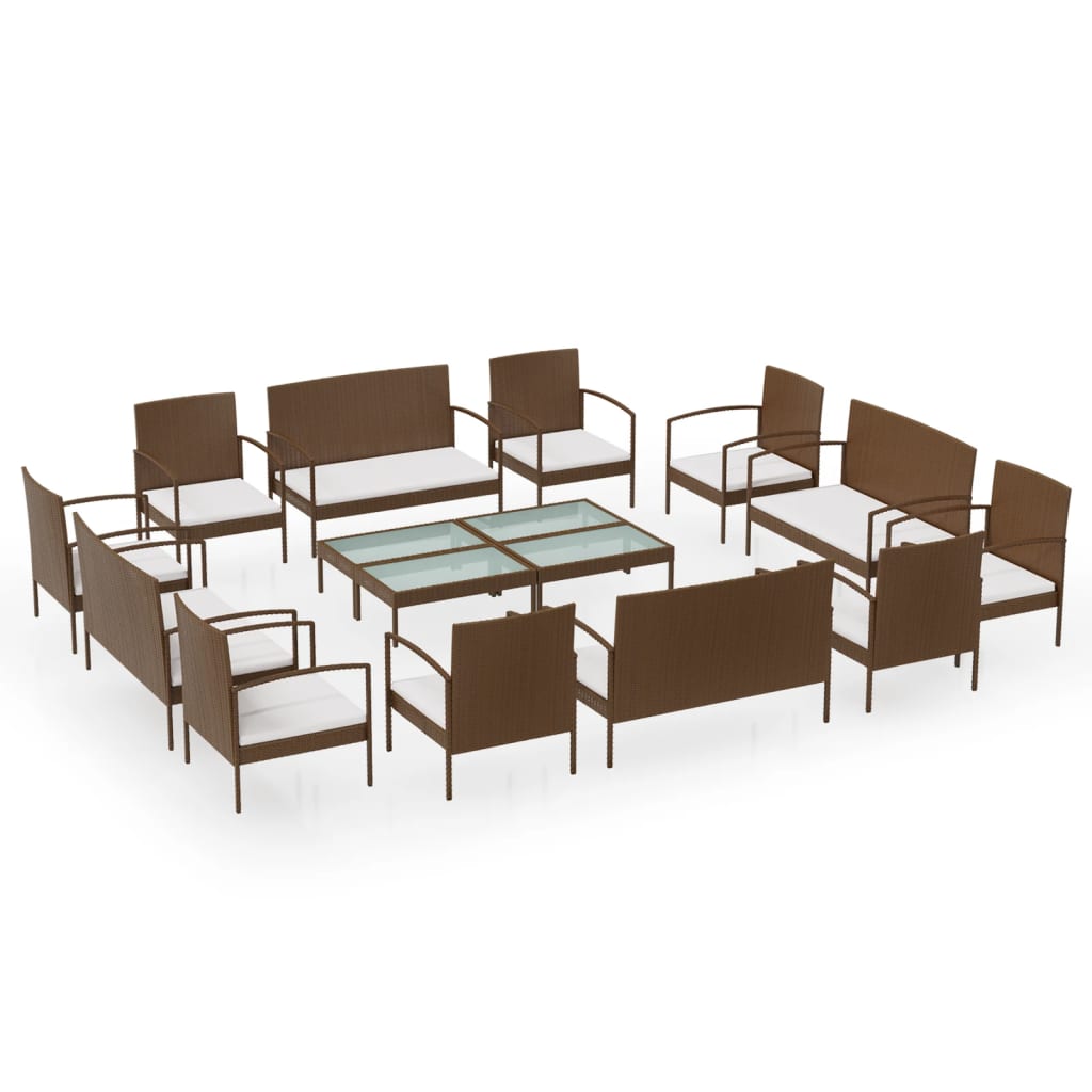 Set Divani da Giardino 16 pz con Cuscini in Polyrattan Marrone cod mxl 39199