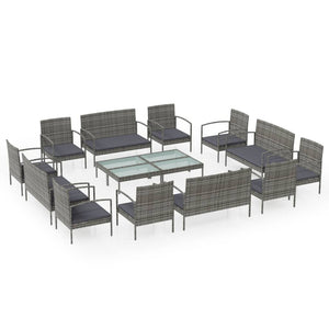 Set Divani da Giardino 16 pz con Cuscini in Polyrattan Grigio 3095968