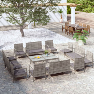 Set Divani da Giardino 16 pz con Cuscini in Polyrattan Grigio 3095968