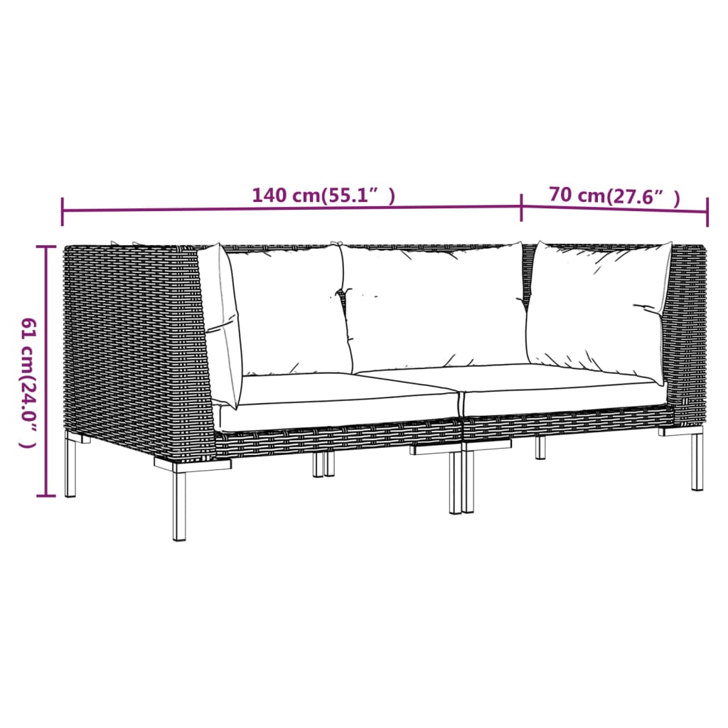 Divani da Giardino 2pz con Cuscini in Polyrattan Mezzo Tondo 318604