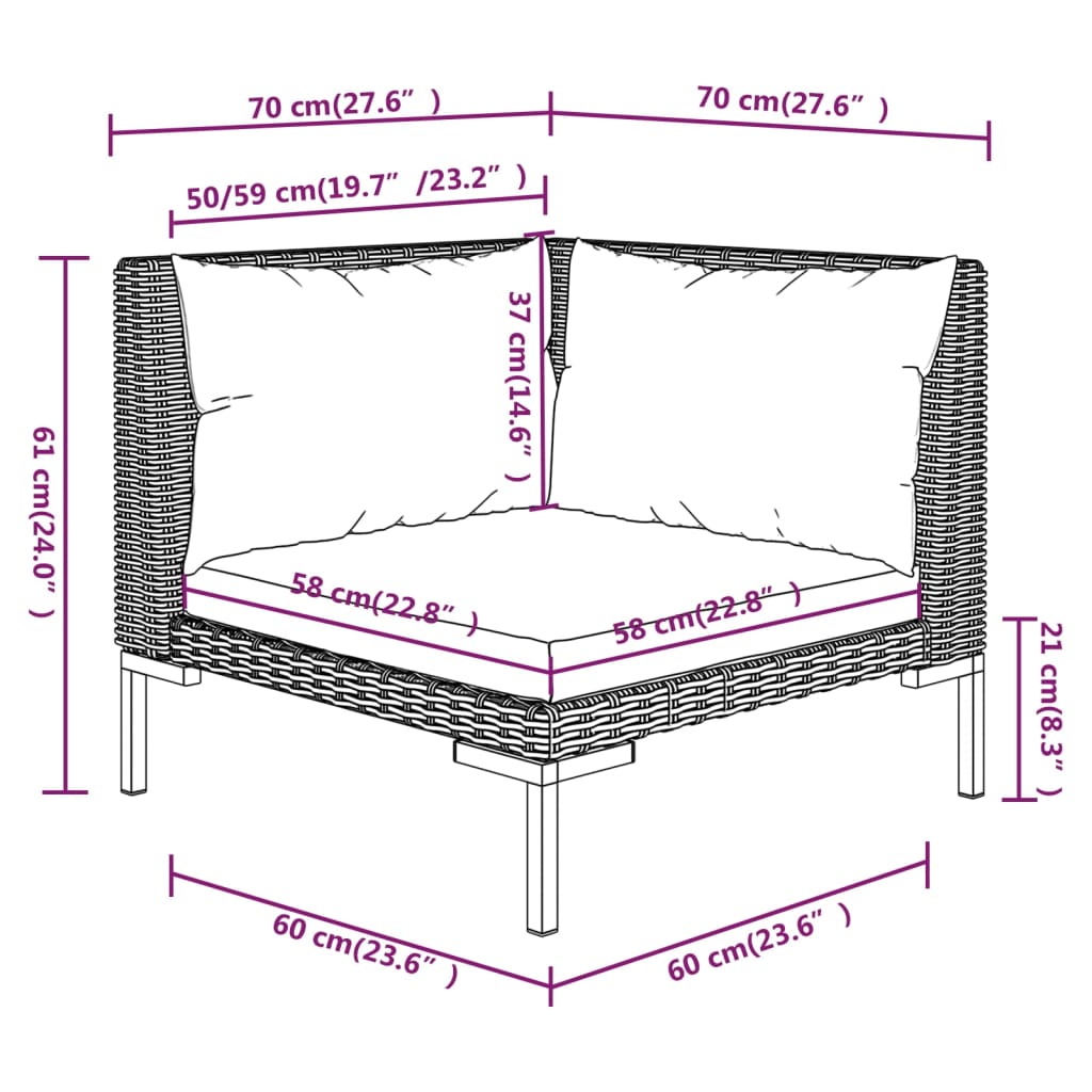 Divani da Giardino 2pz con Cuscini in Polyrattan Mezzo Tondo 318604