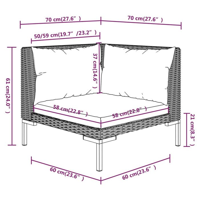 Divani da Giardino 2pz con Cuscini in Polyrattan Mezzo Tondo 318604