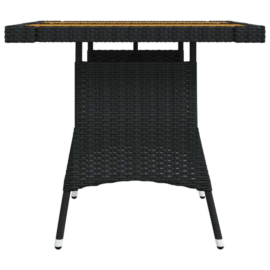 Tavolo Giardino Nero 70x70x72 cm Polyrattan e Massello d'Acacia 318692