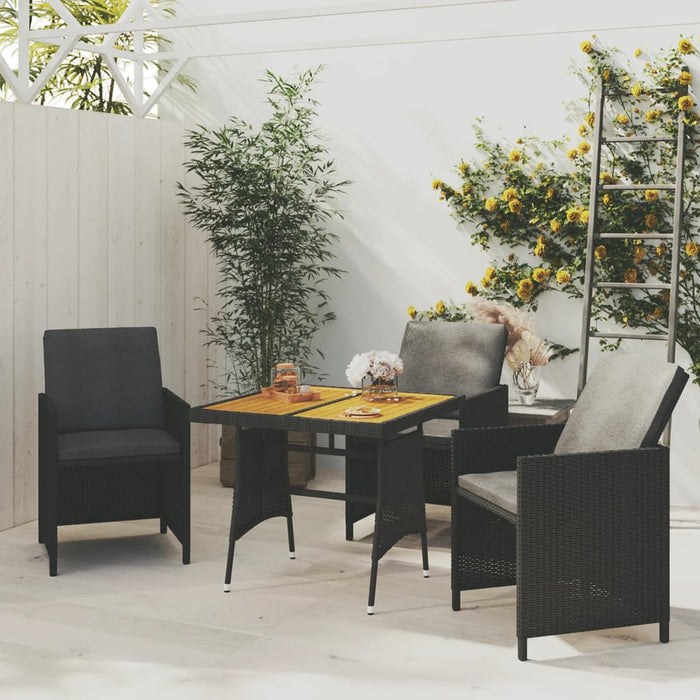 Tavolo Giardino Nero 70x70x72 cm Polyrattan e Massello d'Acacia cod mxl 34323