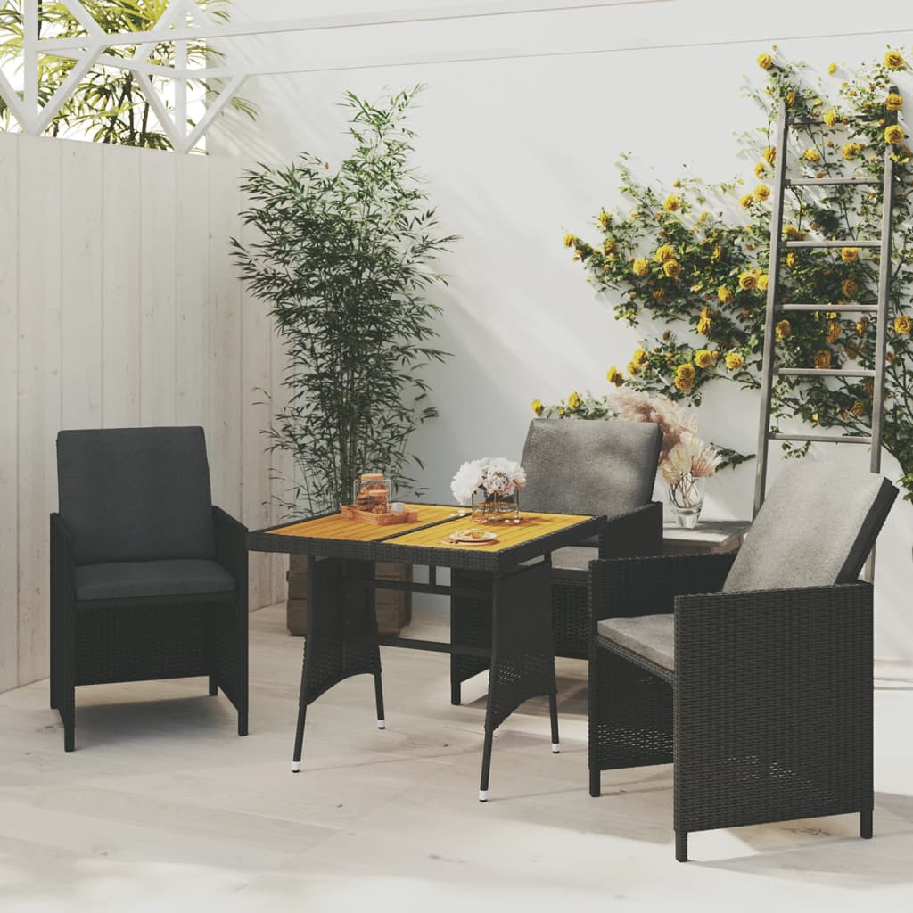 Tavolo Giardino Nero 70x70x72 cm Polyrattan e Massello d'Acacia 318692