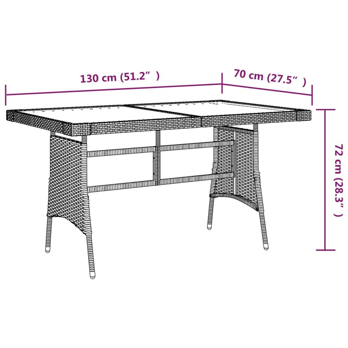 Tavolo Giardino Nero 130x70x72cm Polyrattan e Massello d'Acacia cod mxl 34427