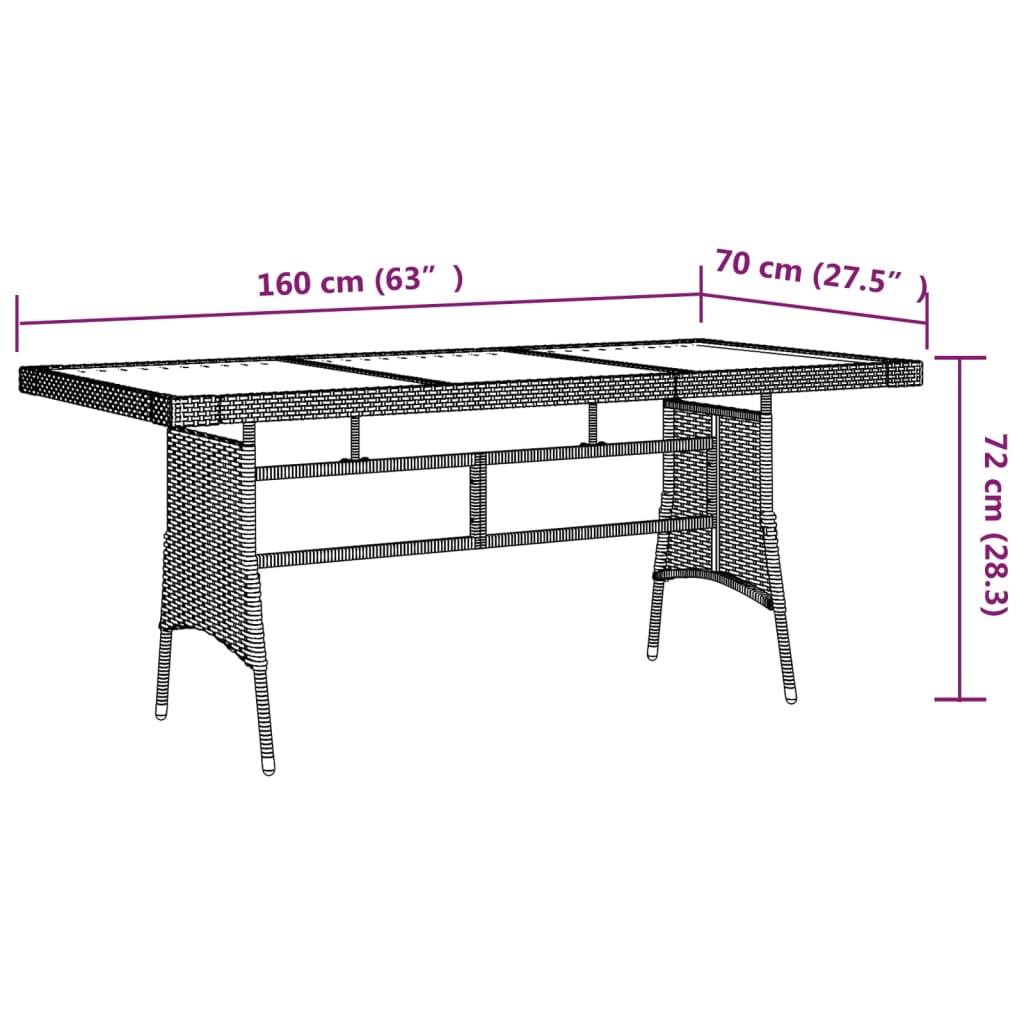 Tavolo Giardino Nero 160x70x72cm Polyrattan e Massello d'Acacia cod mxl 34481