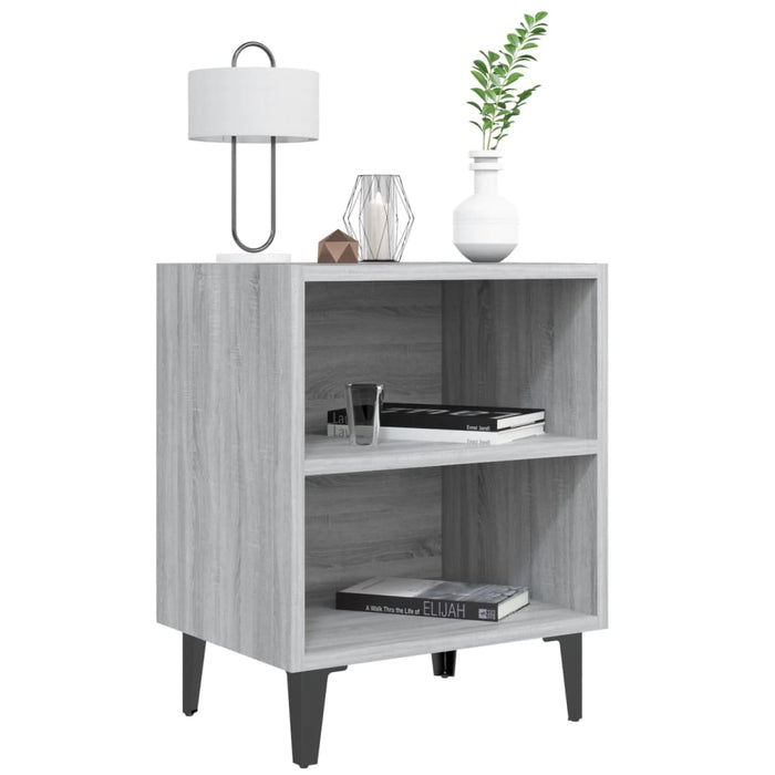 Comodini Gambe in Metallo 2 pz Grigio Sonoma 40x30x50 cm 813107