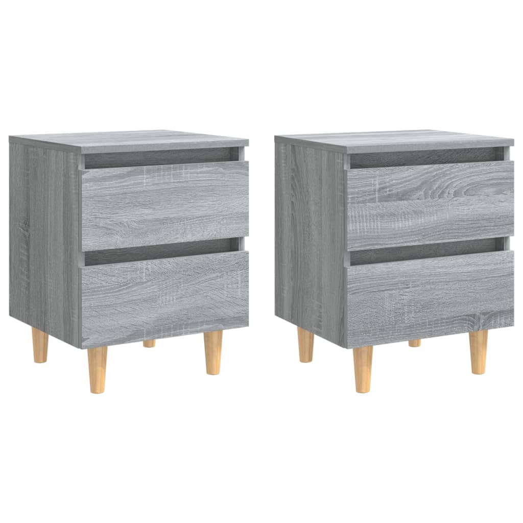 Comodini Gambe in Legno Massello 2 pz Grigio Sonoma 40x30x50 cm 813125