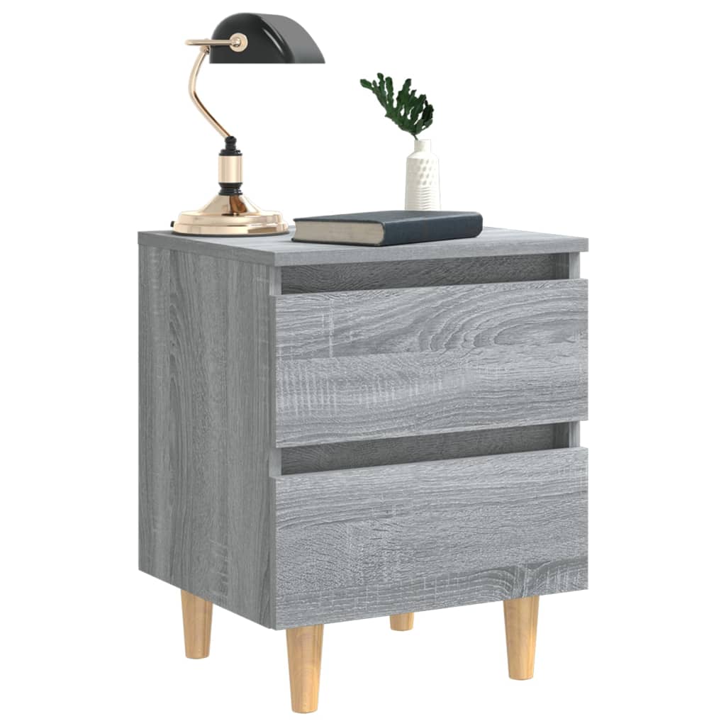 Comodini Gambe in Legno Massello 2 pz Grigio Sonoma 40x30x50 cm 813125