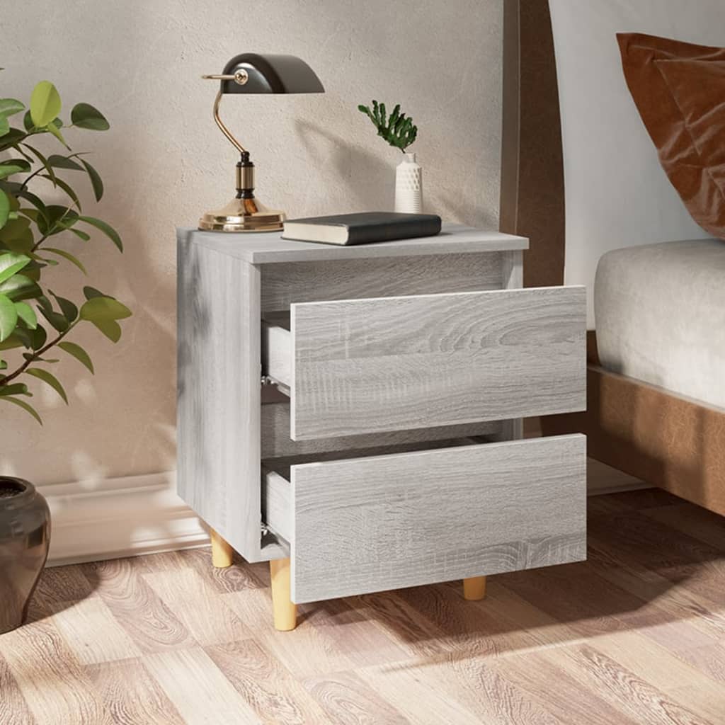 Comodini Gambe in Legno Massello 2 pz Grigio Sonoma 40x30x50 cm 813125