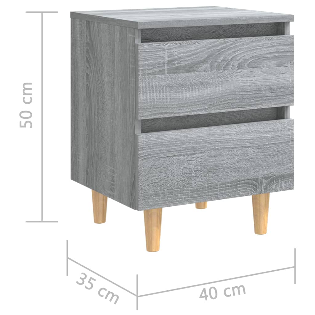 Comodini Gambe in Legno Massello 2 pz Grigio Sonoma 40x30x50 cm cod mxl 51889