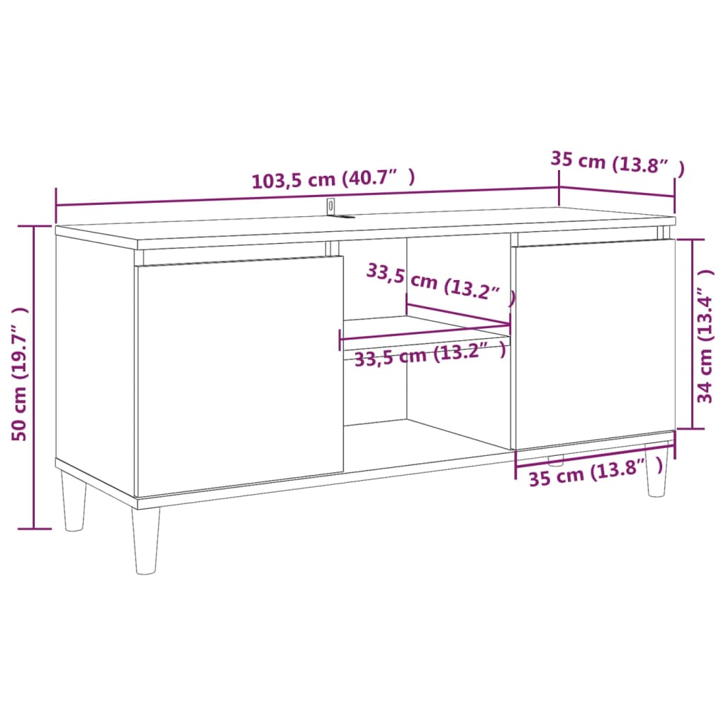 Mobile TV Gambe in Legno Marrone Rovere 103,5x35x50 cm 813160