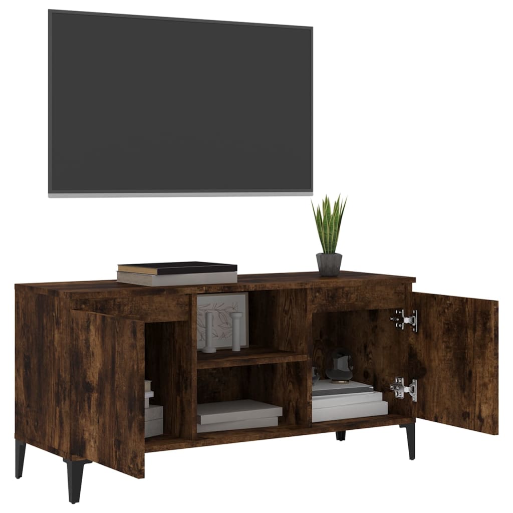 Mobile TV con Gambe in Metallo Rovere Fumo 103,5x35x50 cm 813161