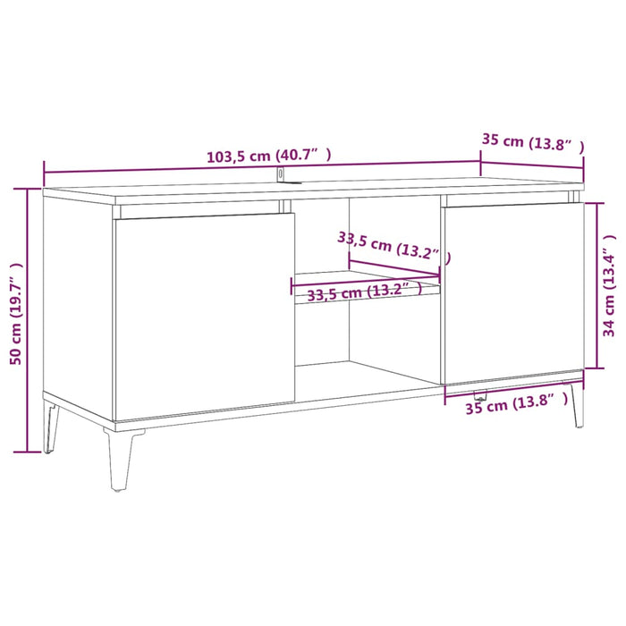 Mobile TV con Gambe in Metallo Rovere Fumo 103,5x35x50 cm