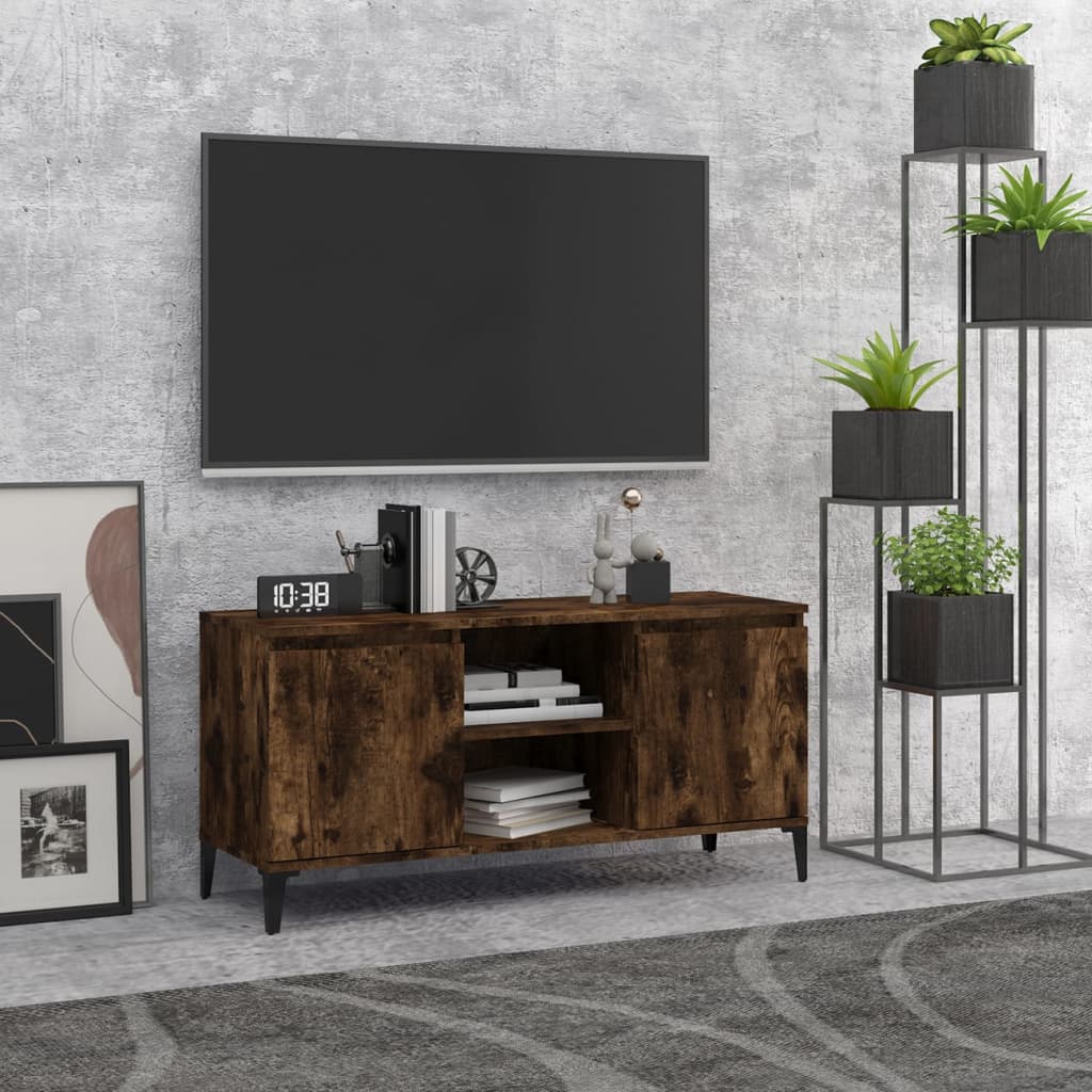 Mobile TV con Gambe in Metallo Rovere Fumo 103,5x35x50 cm 813161