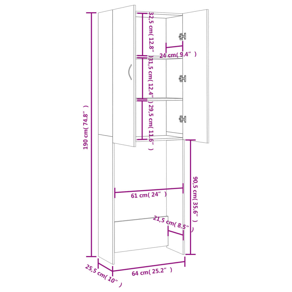 Mobile per Lavatrice Grigio Sonoma 64x25,5x190 cm 813192