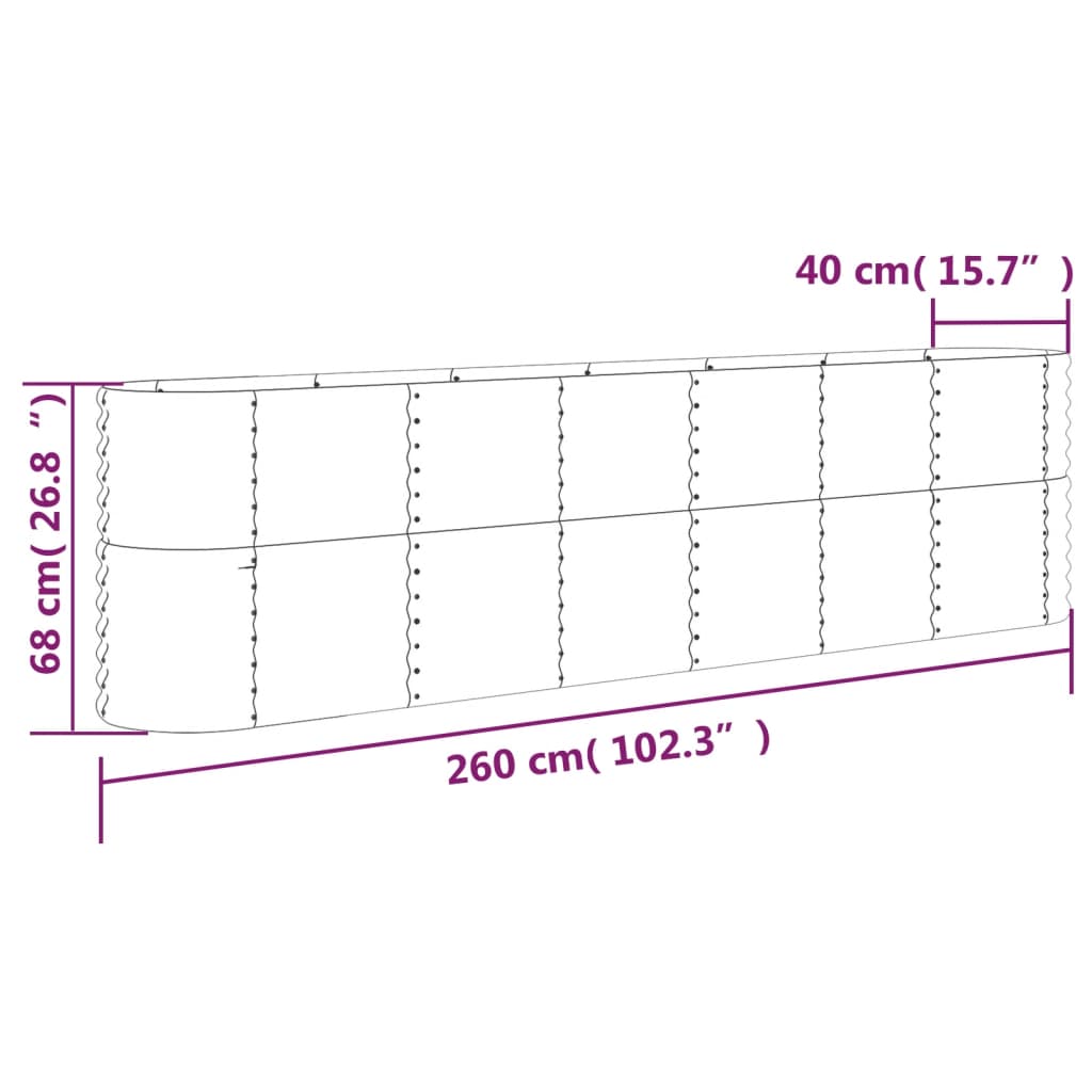 Vaso da Giardino Acciaio Verniciato a Polvere 260x40x68cm Verde cod mxl 66740