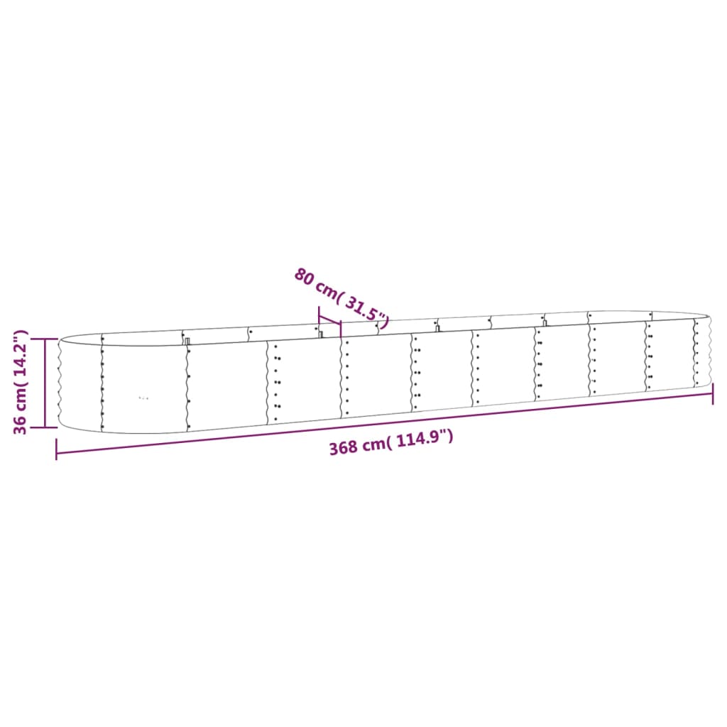 Vaso Giardino Acciaio Verniciato Polvere 368x80x36 cm Antracite cod mxl 51902