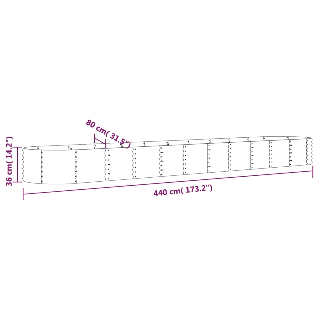 Vaso da Giardino Acciaio Verniciato Polvere 440x80x36cm Marrone cod mxl 66799