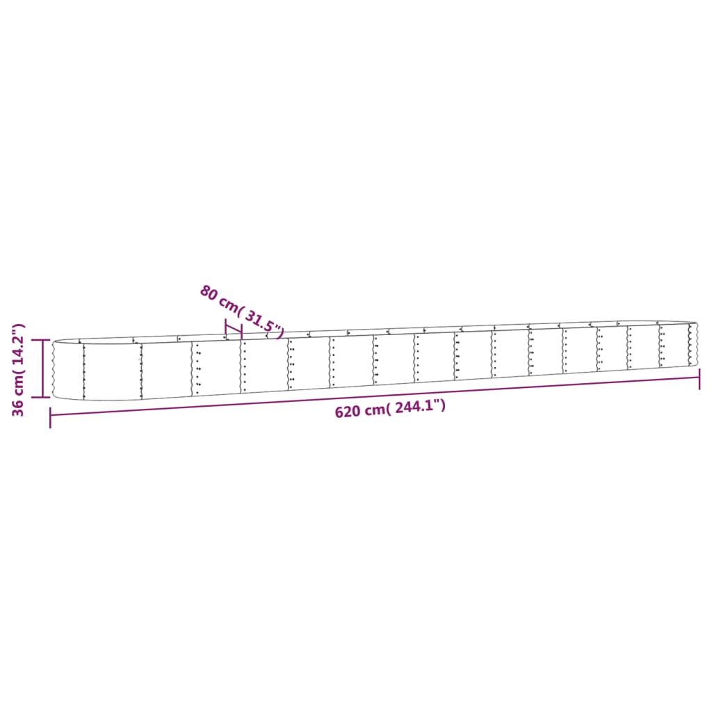 Vaso Giardino Acciaio Verniciato Polvere 620x80x36 cm Antracite cod mxl 67198