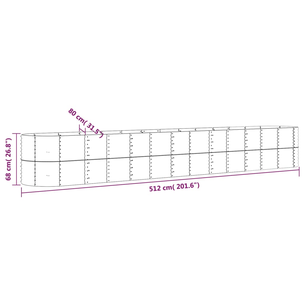 Vaso Giardino Acciaio Verniciato a Polvere 512x80x68 cm Argento cod mxl 66734