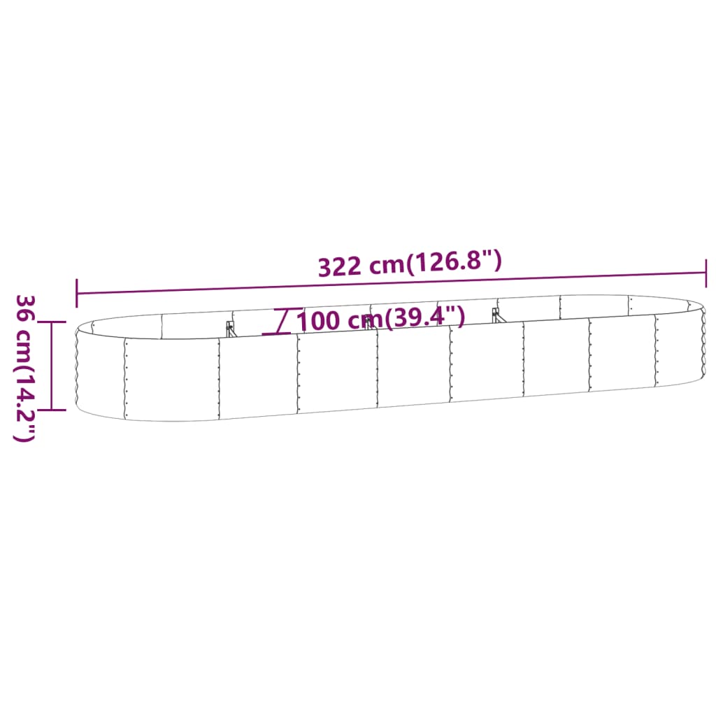 Vaso Giardino Acciaio Verniciato Polvere 322x100x36cm Antracite cod mxl 66766