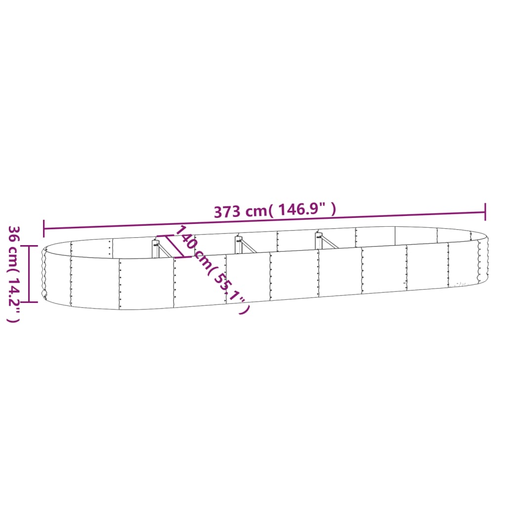 Letto Giardino Acciaio Verniciato a Polvere 373x140x36cm Grigio 319034