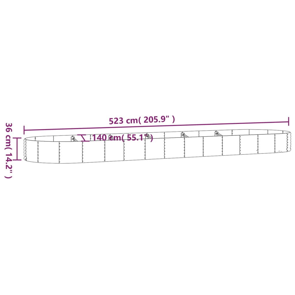 Vaso da Giardino Acciaio Verniciato Polvere 523x140x36cm Grigio cod mxl 66615