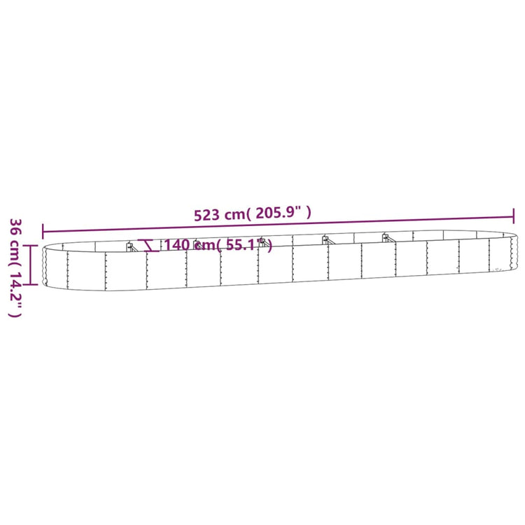 Vaso da Giardino Acciaio Verniciato Polvere 523x140x36cm Grigio cod mxl 66615