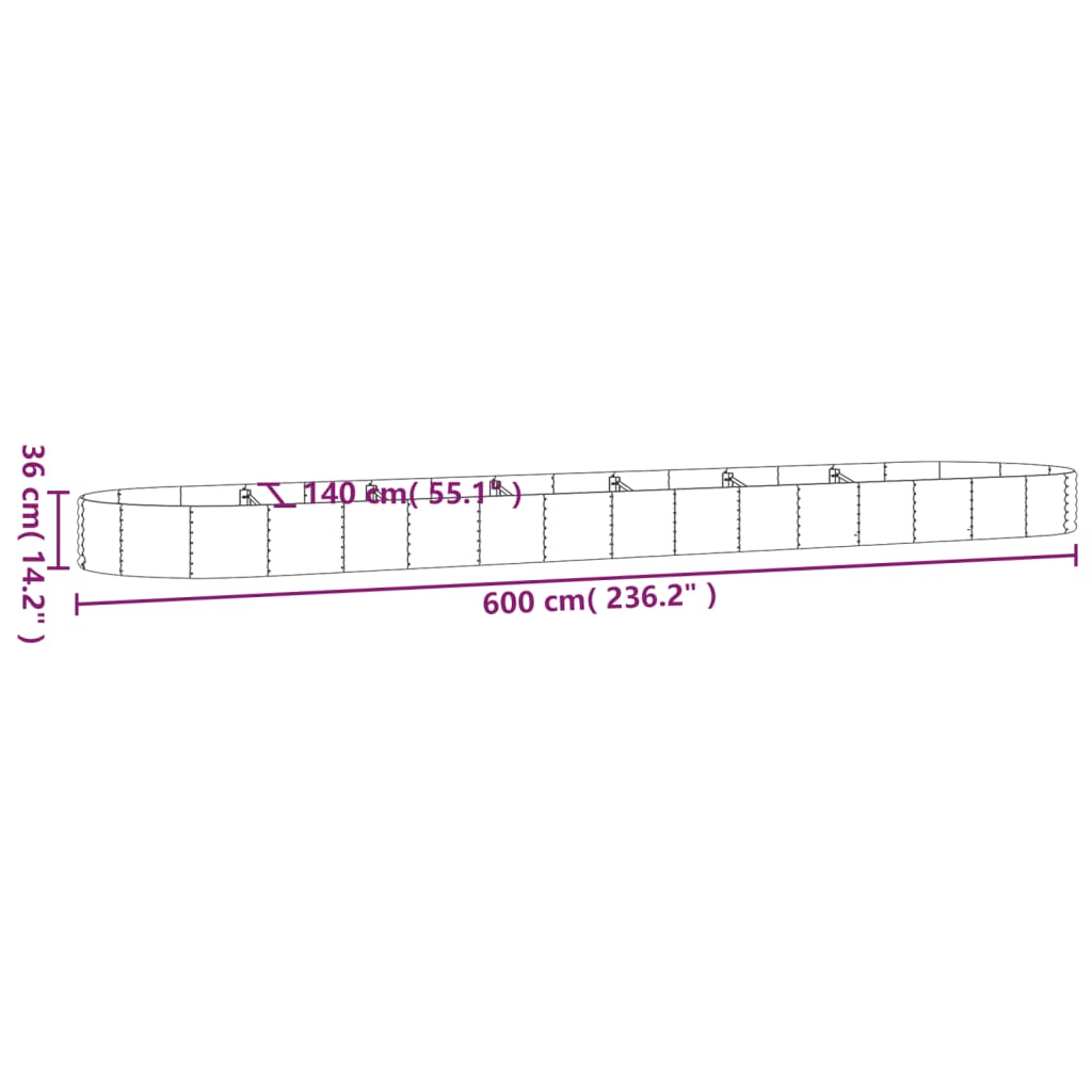 Vaso Giardino Acciaio Verniciato a Polvere 600x140x36cm Argento cod mxl 66909