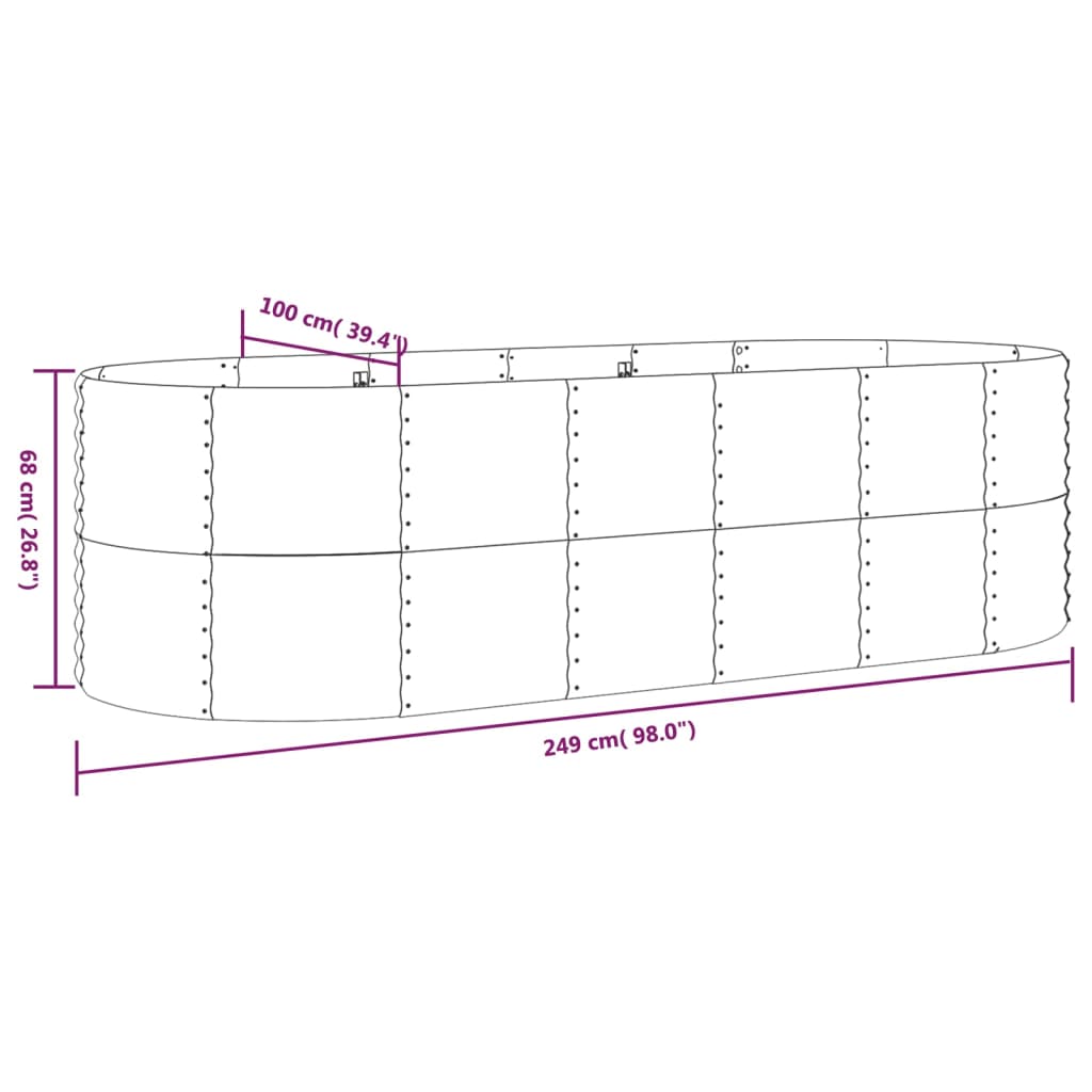 Vaso da Giardino Acciaio Verniciato Polvere 249x100x68cm Verde cod mxl 66723