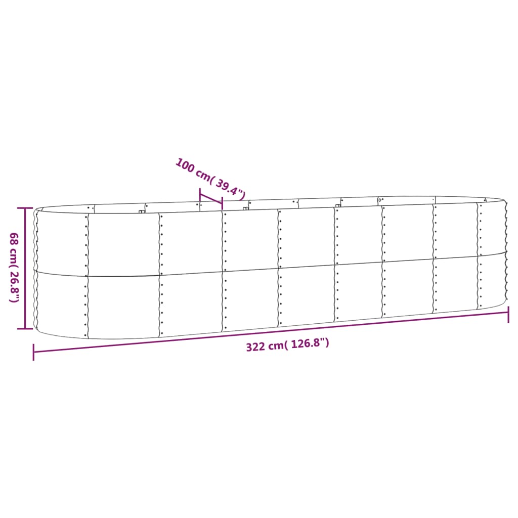 Vaso Giardino Acciaio Verniciato a Polvere 322x100x68 cm Verde cod mxl 66786