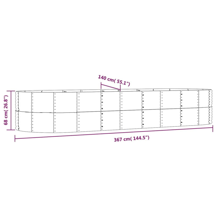 Vaso Giardino Grigio 367x140x68 cm Acciaio Verniciato a Polvere