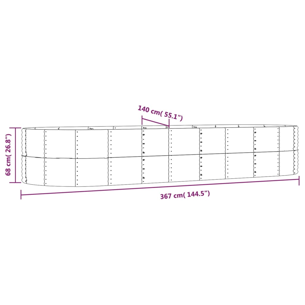 Letto Giardino Acciaio Verniciato Polvere 367x140x68 cm Grigio 319104