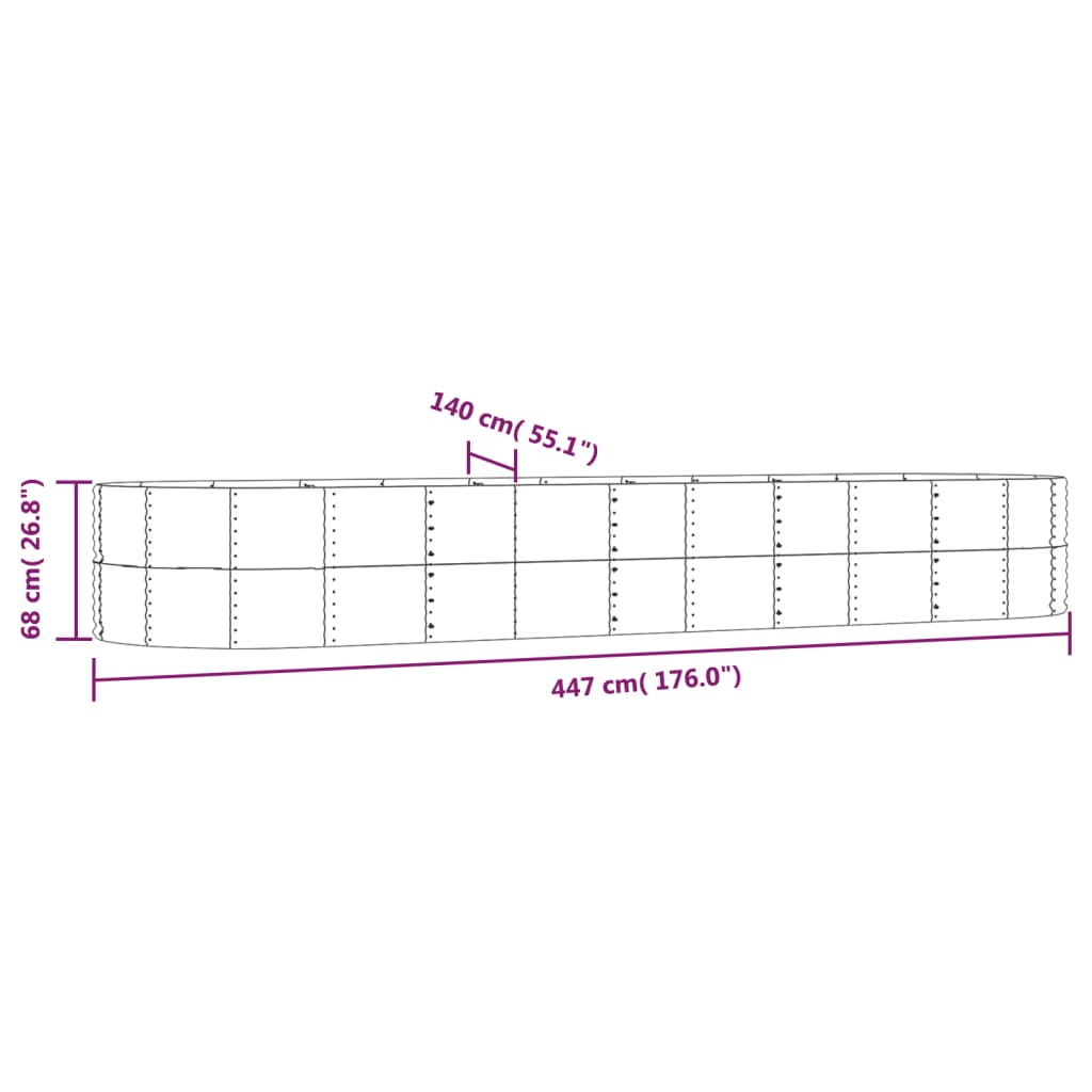 Fioriera Giardino Grigia 447x140x68 Acciaio Verniciato Polvere cod mxl 39885