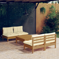 Set Divani da Giardino 5 pz con Cuscini Crema in Legno di Pino 3096007