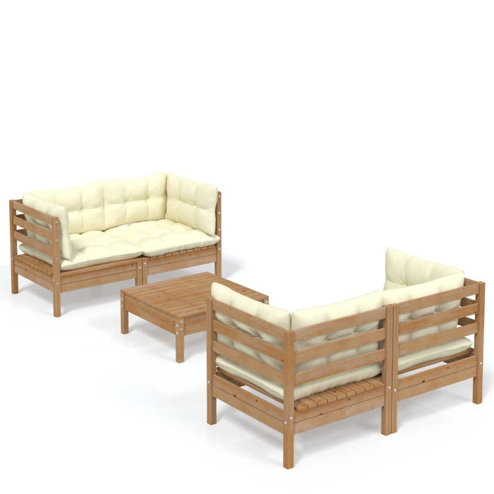 Set Divani da Giardino 5 pz con Cuscini Crema in Legno di Pino cod mxl 43554