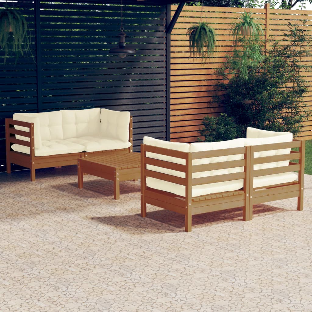 Set Divani da Giardino 5 pz con Cuscini Crema in Legno di Pino cod mxl 43554