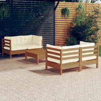 Set Divani da Giardino 5 pz con Cuscini Crema in Legno di Pino cod mxl 43554