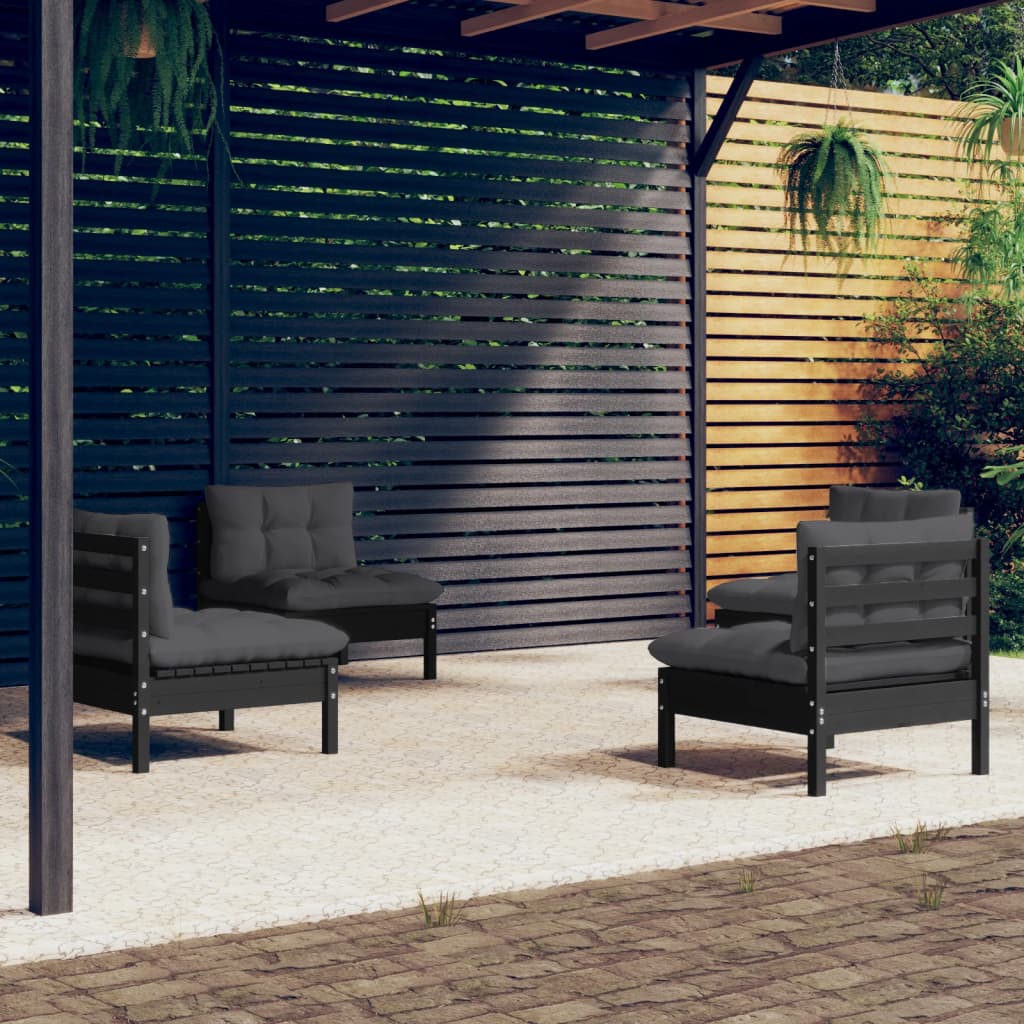 Set Divani da Giardino 4 pz con Cuscini Antracite Legno di Pino 3096032