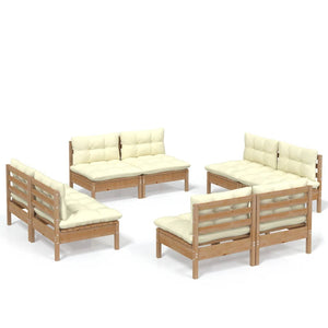 Set Salotto da Giardino 8 pz con Cuscini Crema in Legno di Pino 3096043