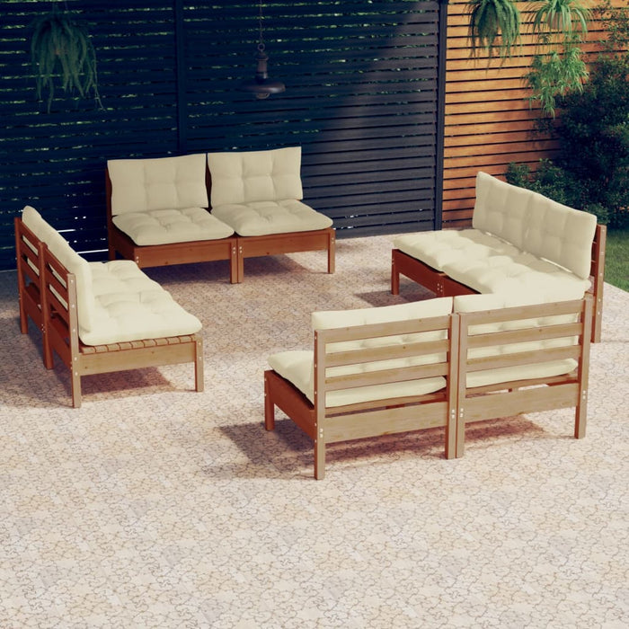 Set Salotto da Giardino 8 pz con Cuscini Crema in Legno di Pino 3096043