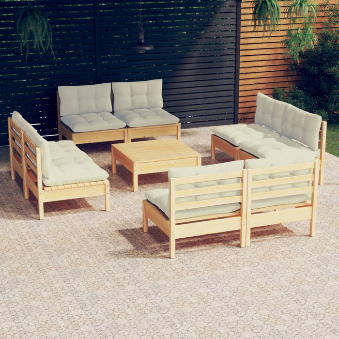 Set Divani da Giardino 9 pz con Cuscini Crema Massello di Pino 3096046