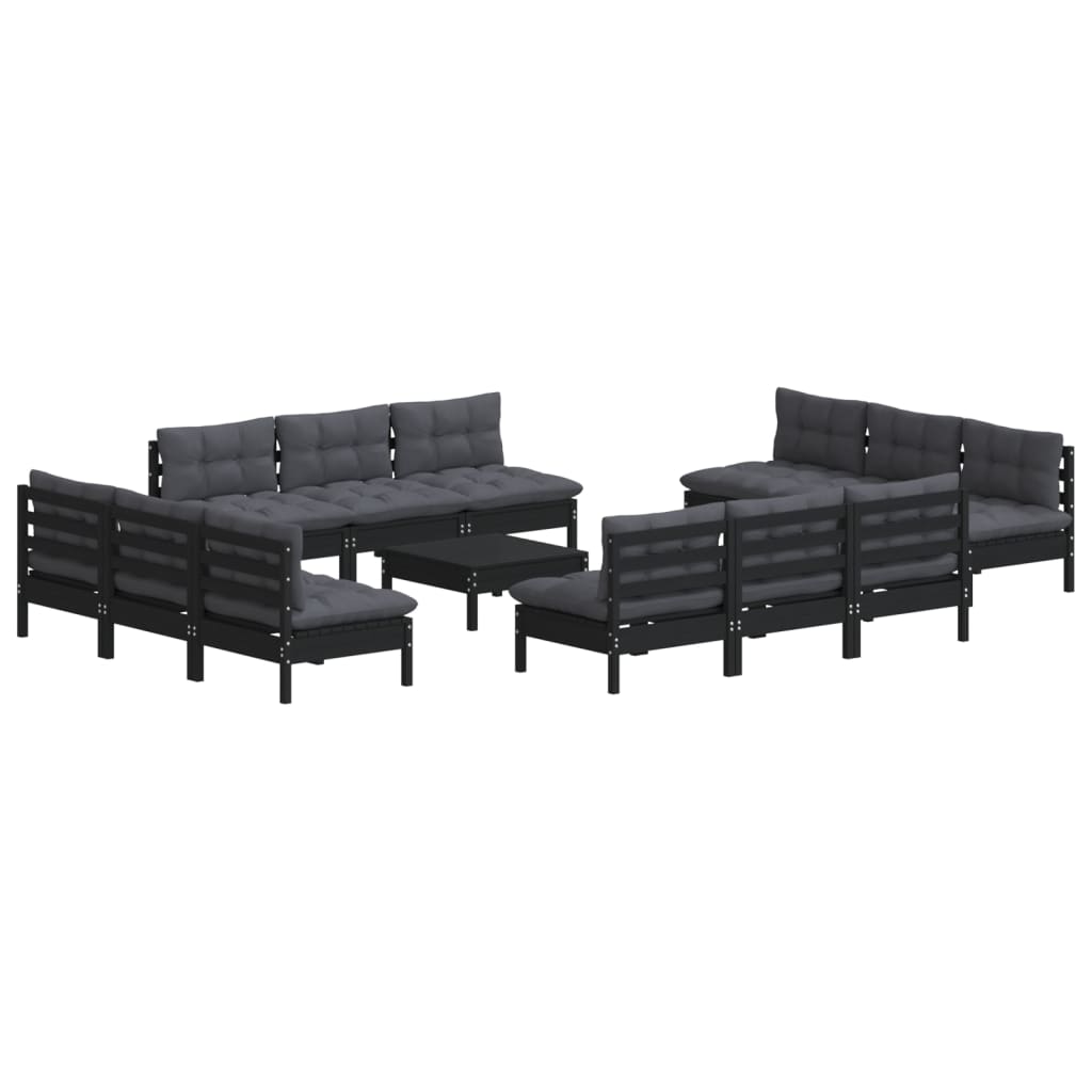 Set Divani da Giardino 13 pz con Cuscini Antracite Legno di Pino 3096056