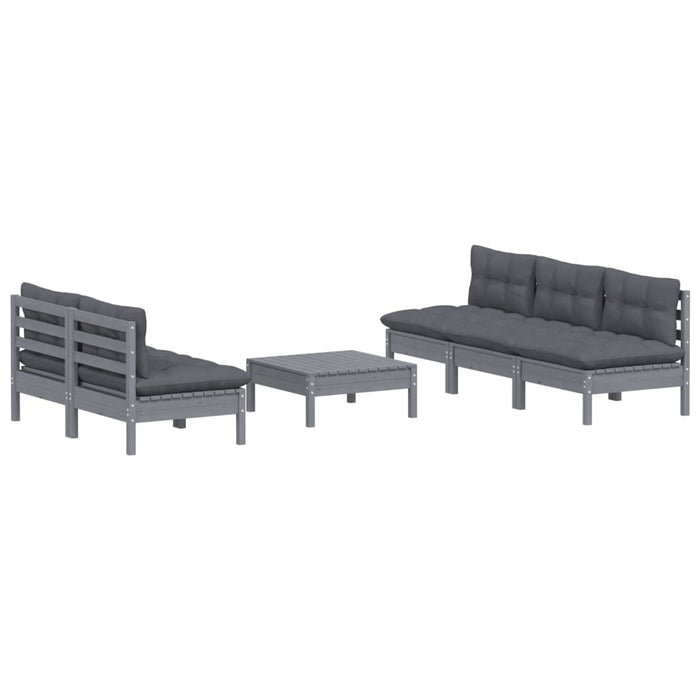 Set Divani da Giardino 6 pz con Cuscini Antracite Legno di Pino 3096090