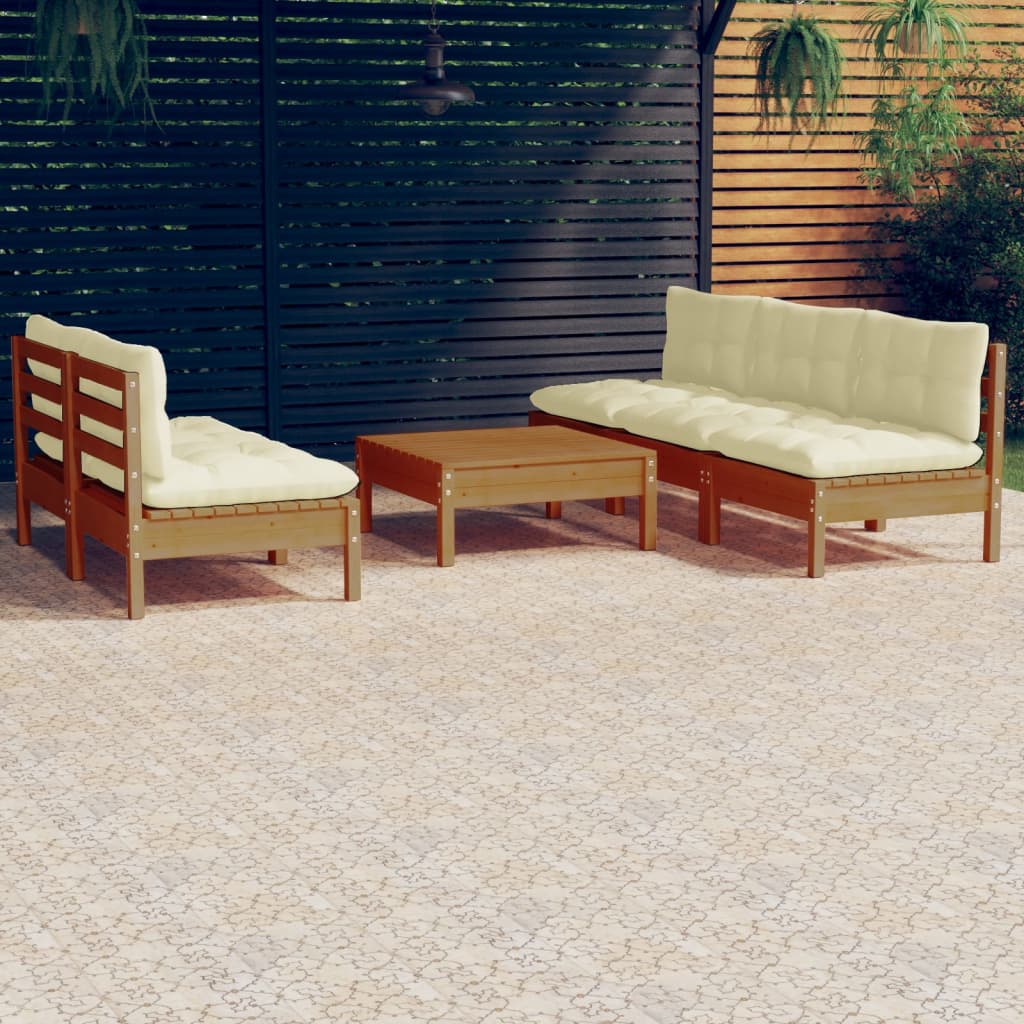 Set Divani da Giardino 6 pz con Cuscini Crema in Legno di Pino 3096091