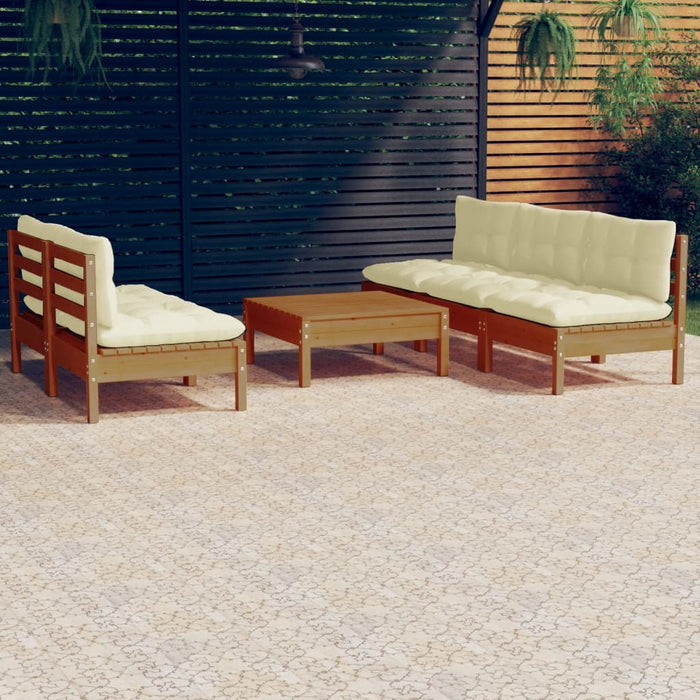 Set Divani da Giardino 6 pz con Cuscini Crema in Legno di Pino 3096091