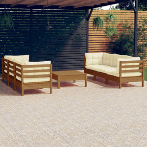 Set Divani da Giardino 7 pz con Cuscini Crema in Legno di Pino 3096121